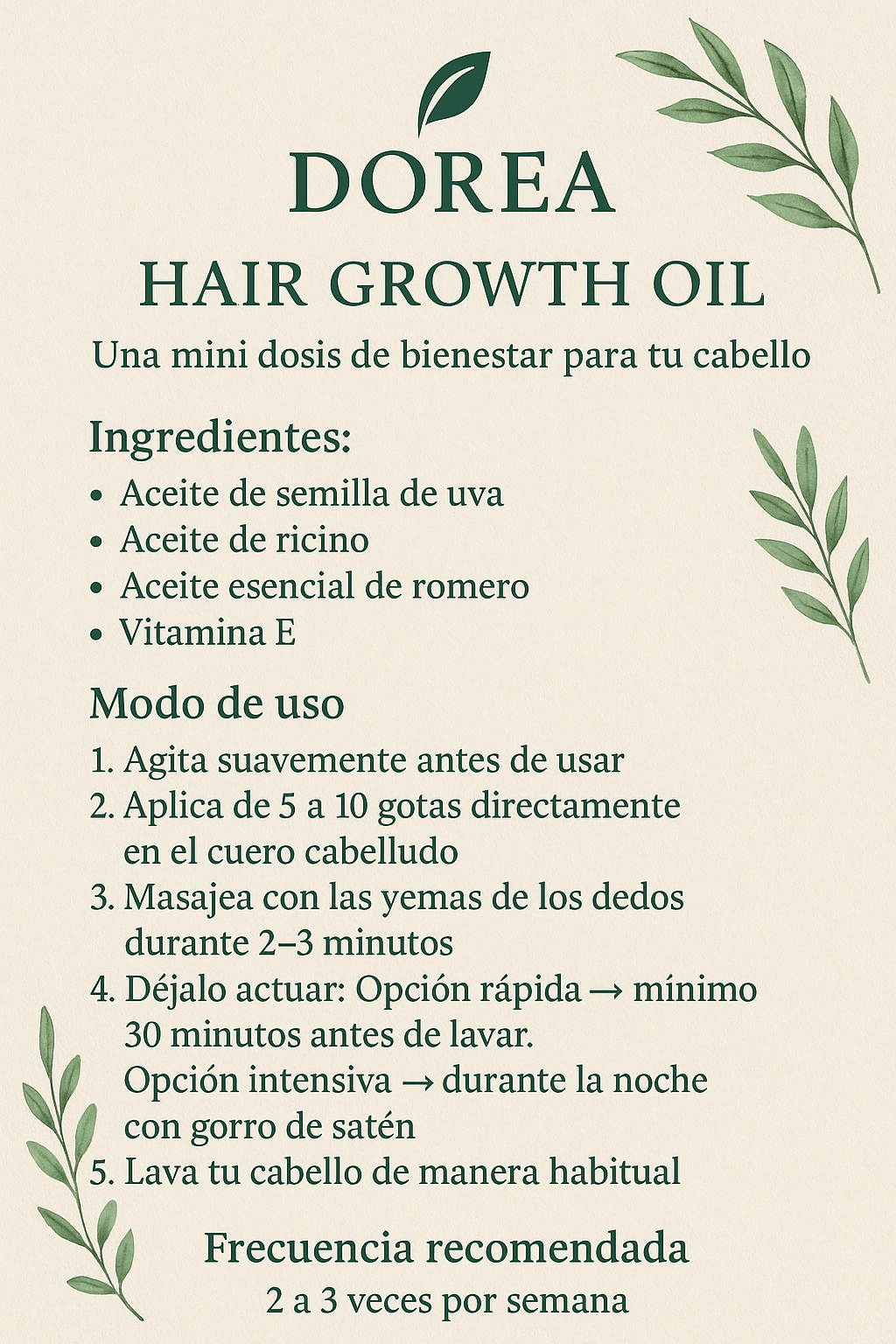 Dorea Hair Grow. 15 Pyramid tea bag and 1 hair oil